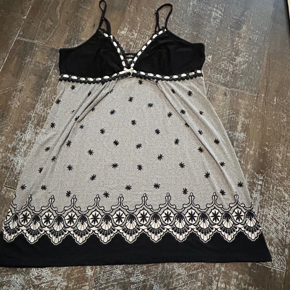 Studio Donatella Black White Lace Trim Chemise Nightgown Large TM0312